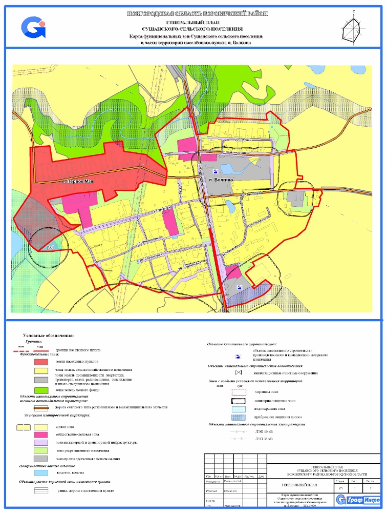 Карта функциональных зон Сушанского сельского поселения в части территорий населенного пункта п. Волгино