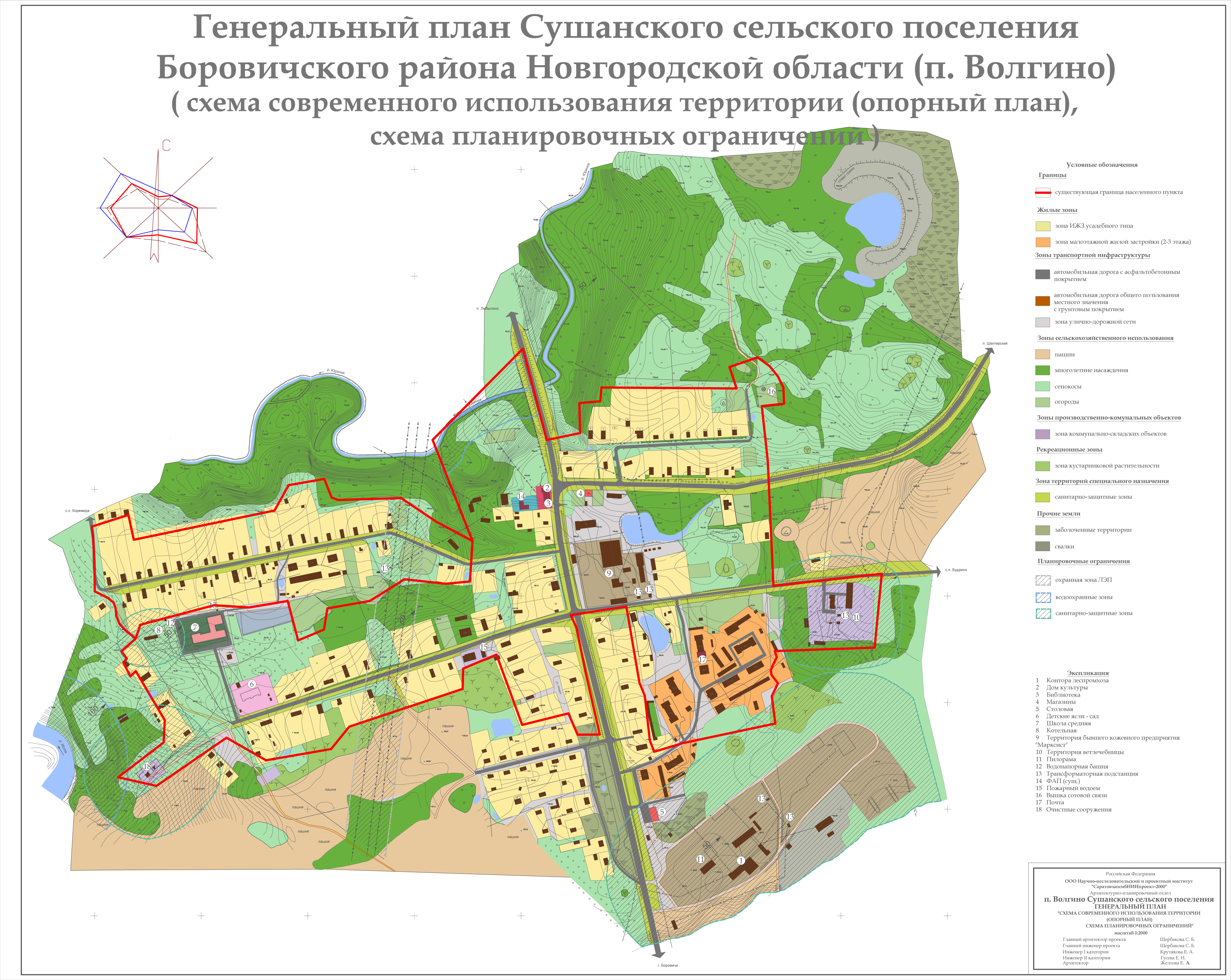 Схема современного использования территории (опорный план), схема плнированных ограничений п. Волгино