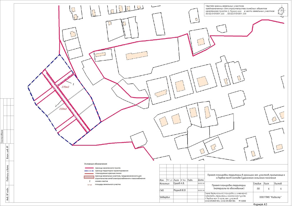 Чертеж границ земельных участков, предназначенных для строительства линейных объектов населенного пункта п. Первое мая